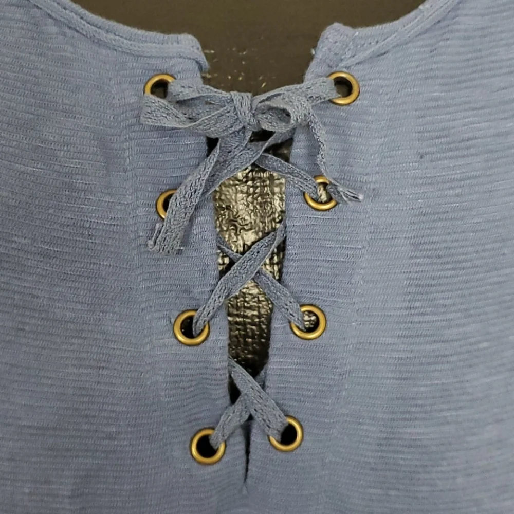Free People blue long sleeve lace distressed top shirt women size XS - Picture 4 of 8